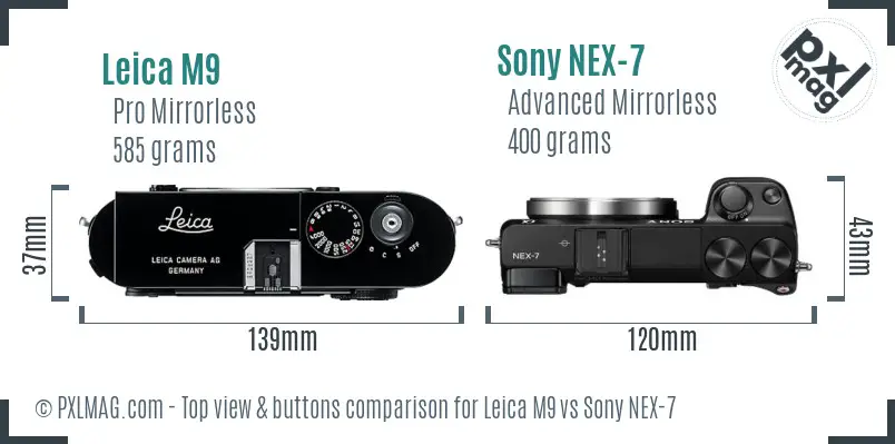 Leica M9 vs Sony NEX-7 top view buttons comparison