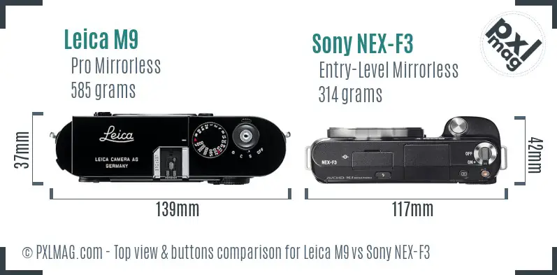 Leica M9 vs Sony NEX-F3 top view buttons comparison