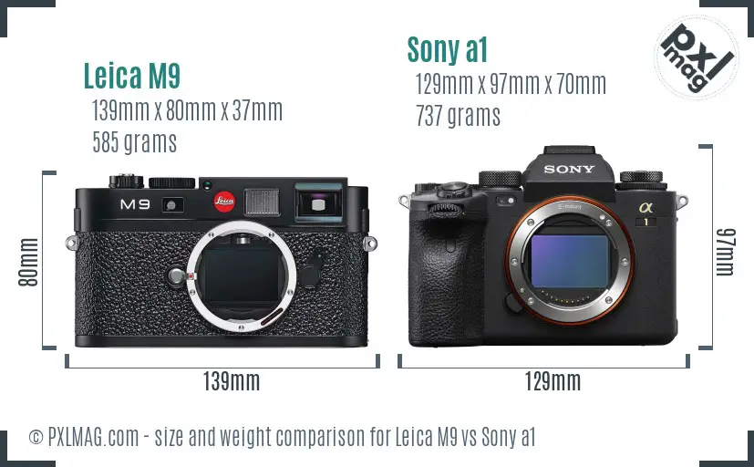Leica M9 vs Sony a1 size comparison