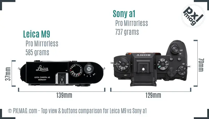 Leica M9 vs Sony a1 top view buttons comparison
