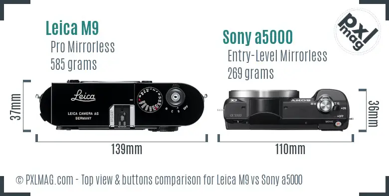 Leica M9 vs Sony a5000 top view buttons comparison Leica M9 vs Sony a5000 top view buttons comparison