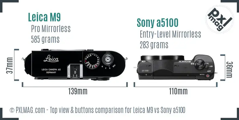 Leica M9 vs Sony a5100 top view buttons comparison
