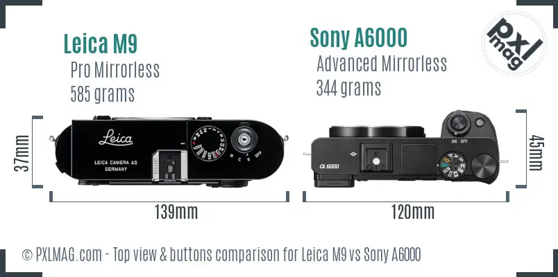 Leica M9 vs Sony A6000 top view buttons comparison
