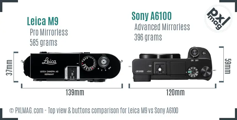 Leica M9 vs Sony A6100 top view buttons comparison