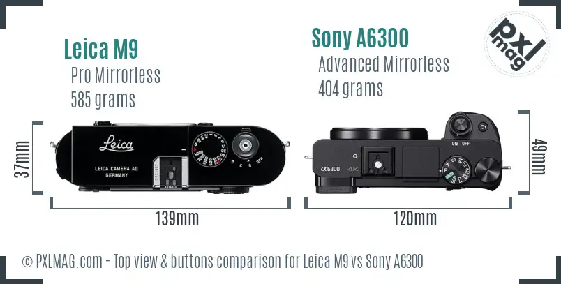 Leica M9 vs Sony A6300 top view buttons comparison