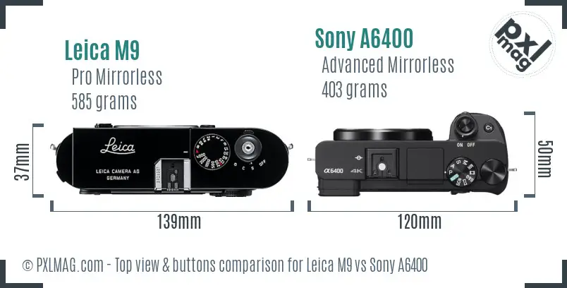 Leica M9 vs Sony A6400 top view buttons comparison