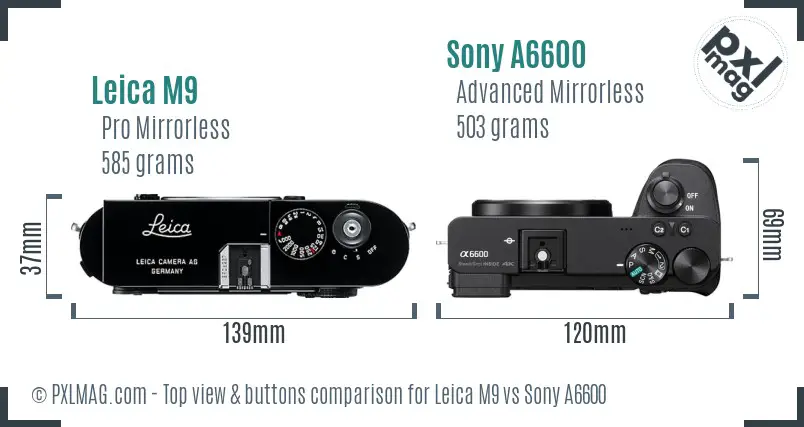 Leica M9 vs Sony A6600 top view buttons comparison