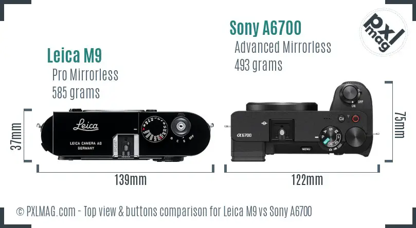 Leica M9 vs Sony A6700 top view buttons comparison Leica M9 vs Sony A6700 top view buttons comparison
