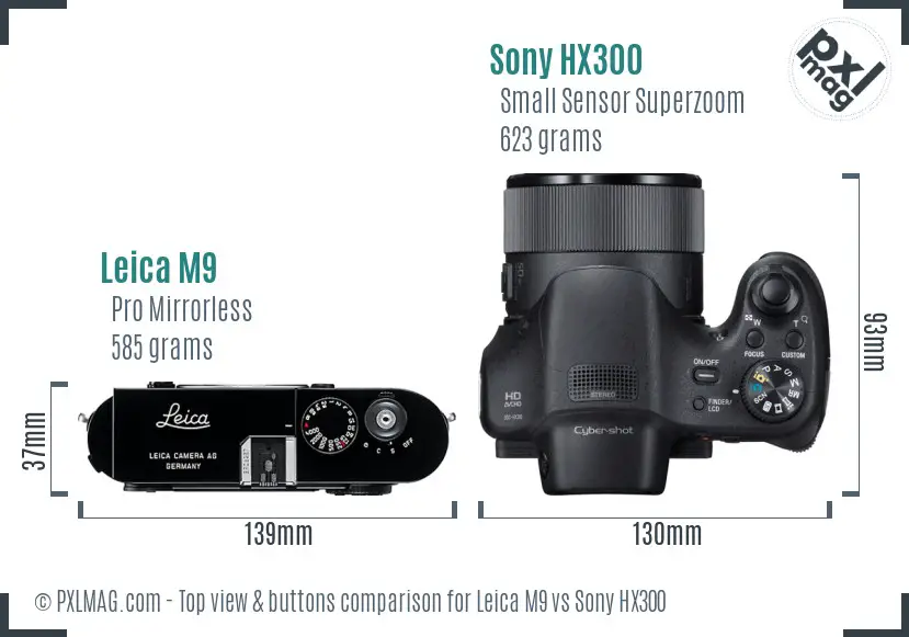 Leica M9 vs Sony HX300 top view buttons comparison