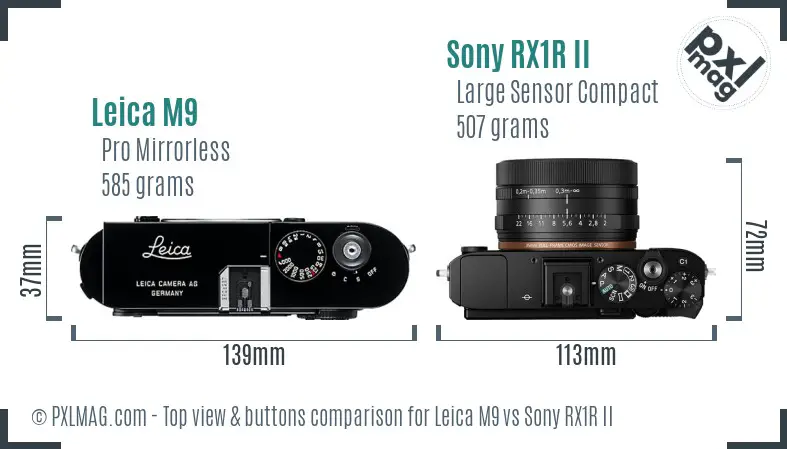 Leica M9 vs Sony RX1R II top view buttons comparison