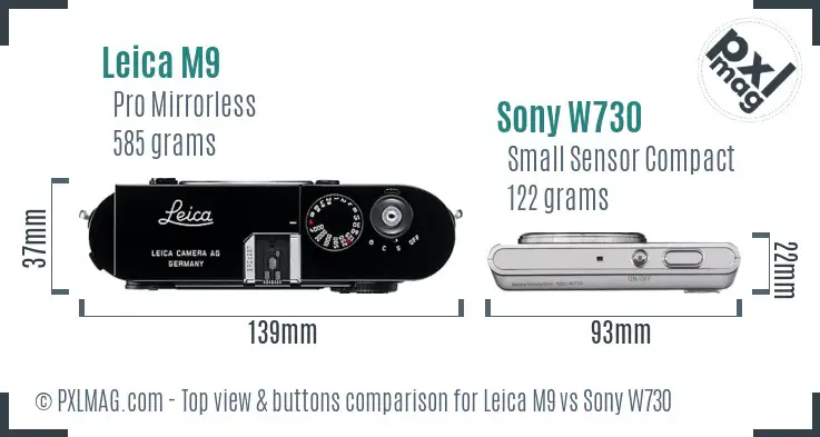Leica M9 vs Sony W730 top view buttons comparison