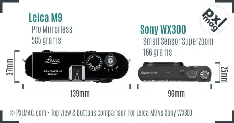 Leica M9 vs Sony WX300 top view buttons comparison