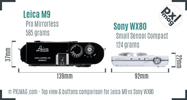 Leica M9 vs Sony WX80 top view buttons comparison