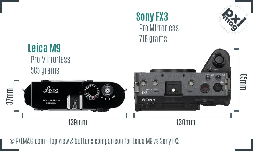 Leica M9 vs Sony FX3 top view buttons comparison
