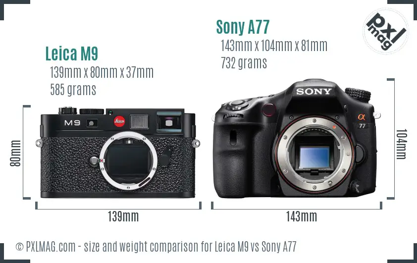Leica M9 vs Sony A77 size comparison