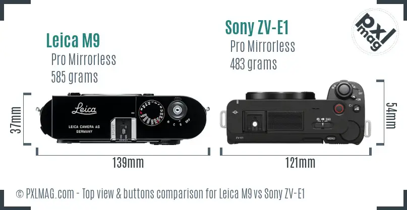 Leica M9 vs Sony ZV-E1 top view buttons comparison
