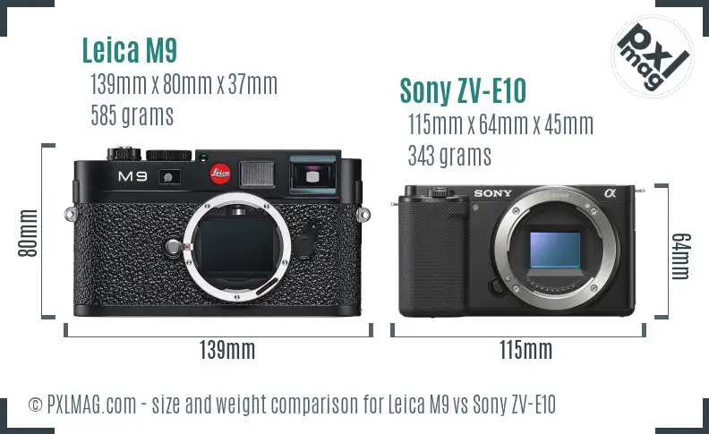 Leica M9 vs Sony ZV-E10 size comparison