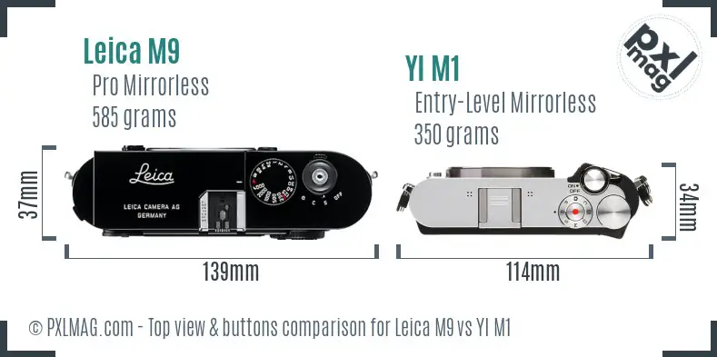 Leica M9 vs YI M1 top view buttons comparison