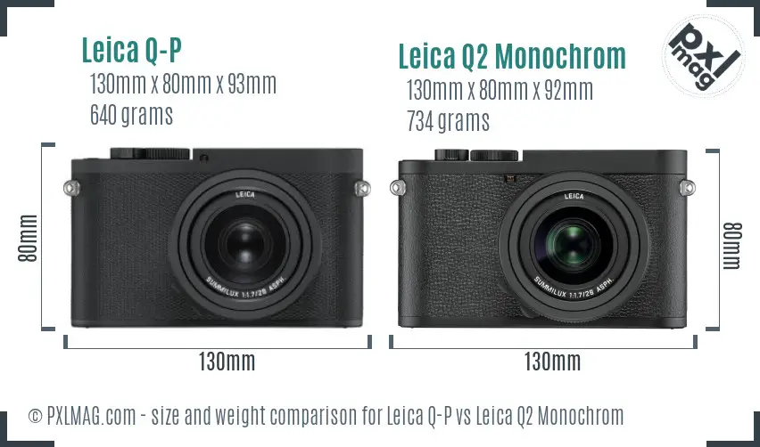 Leica Q-P vs Leica Q2 Monochrom size comparison