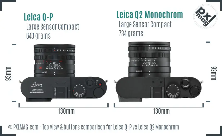 Leica Q-P vs Leica Q2 Monochrom top view buttons comparison