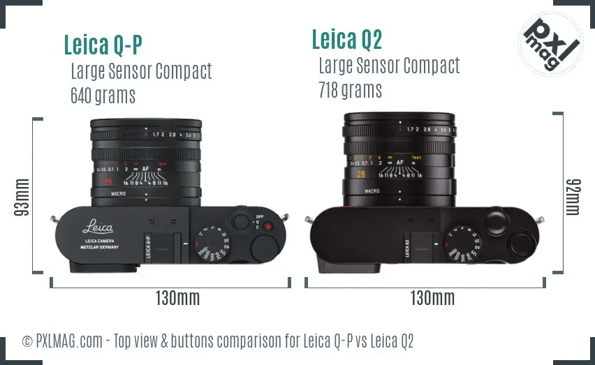 Leica Q-P vs Leica Q2 top view buttons comparison