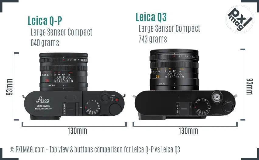 Leica Q-P vs Leica Q3 top view buttons comparison