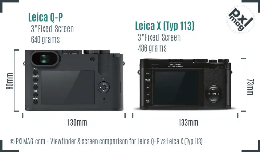 Leica Q-P vs Leica X (Typ 113) Screen and Viewfinder comparison