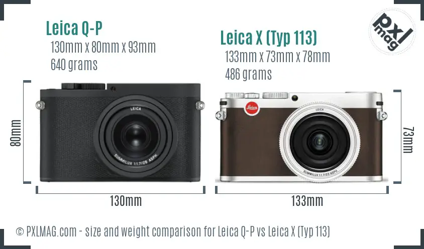 Leica Q-P vs Leica X (Typ 113) size comparison