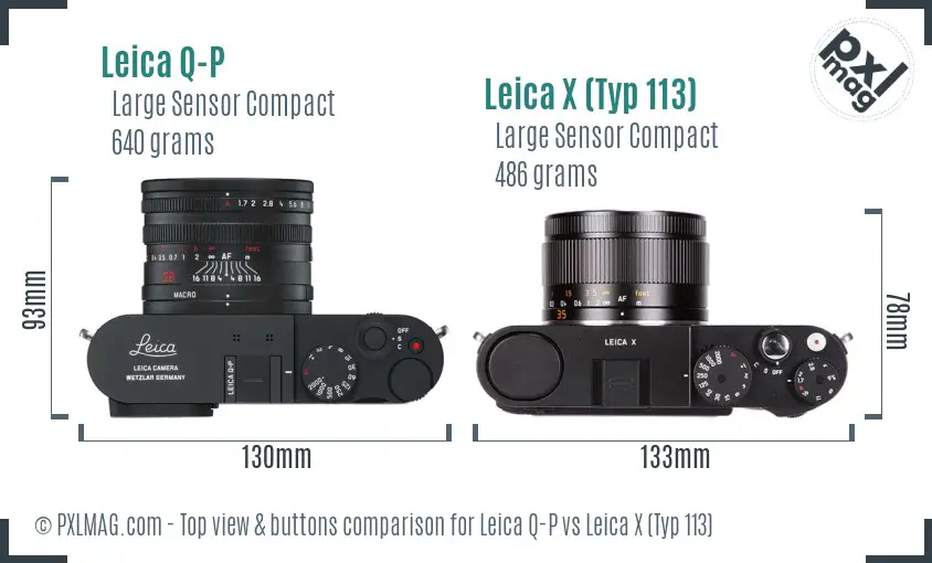 Leica Q-P vs Leica X (Typ 113) top view buttons comparison