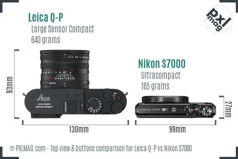 Leica Q-P vs Nikon S7000 top view buttons comparison