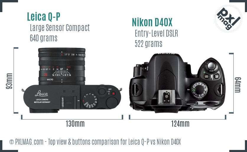 Leica Q-P vs Nikon D40X top view buttons comparison