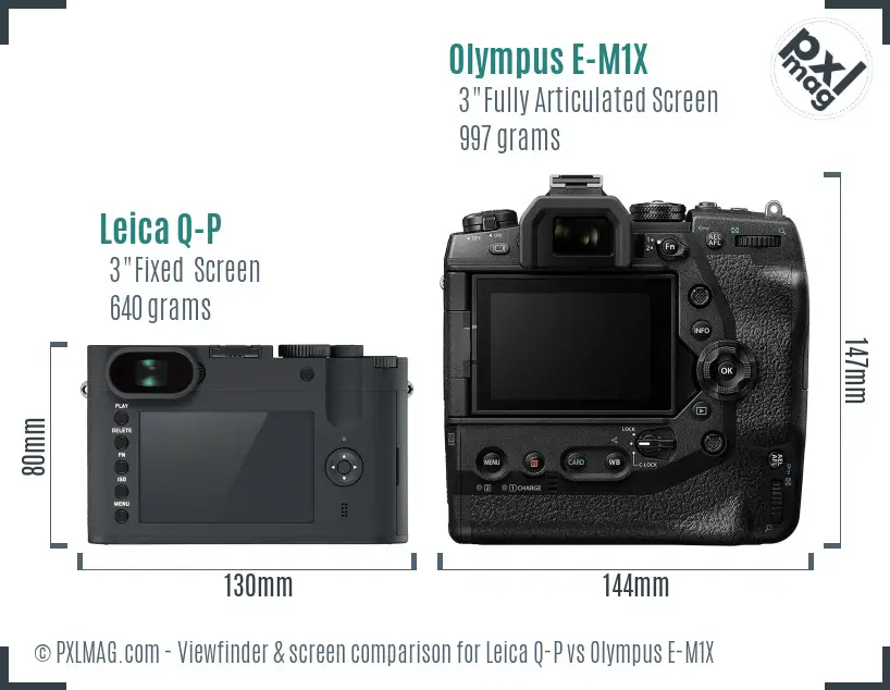 Leica Q-P vs Olympus E-M1X Screen and Viewfinder comparison