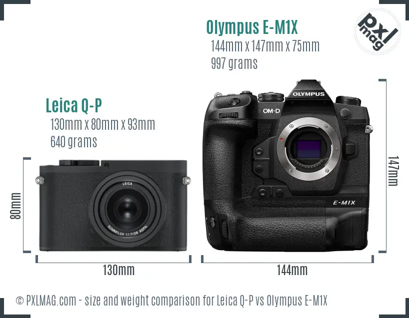 Leica Q-P vs Olympus E-M1X size comparison