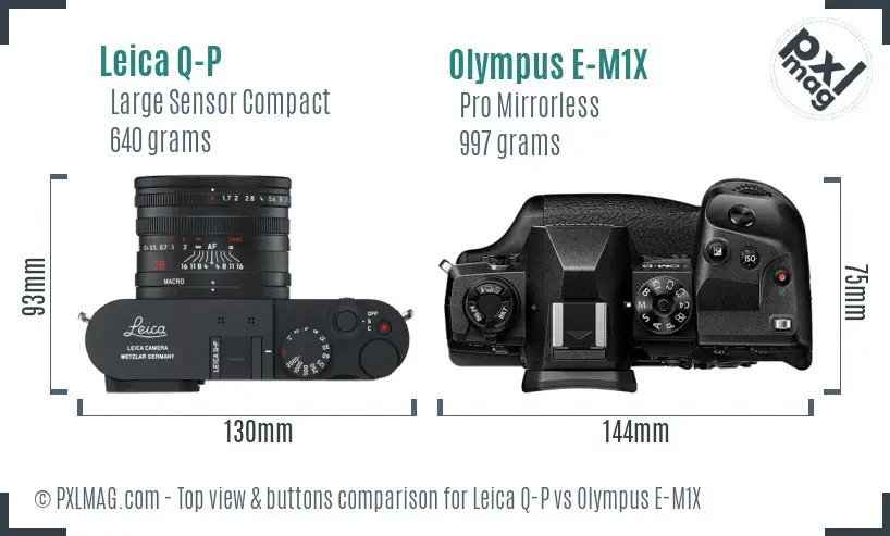 Leica Q-P vs Olympus E-M1X top view buttons comparison