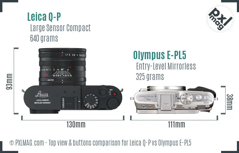 Leica Q-P vs Olympus E-PL5 top view buttons comparison