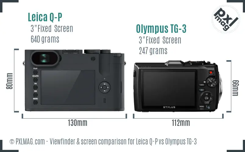 Leica Q-P vs Olympus TG-3 Screen and Viewfinder comparison