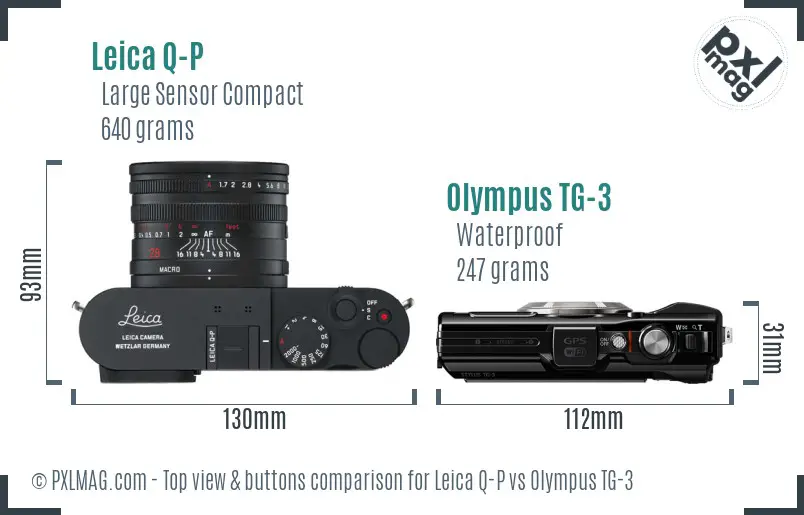 Leica Q-P vs Olympus TG-3 top view buttons comparison