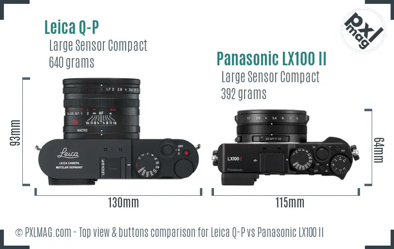 Leica Q-P vs Panasonic LX100 II top view buttons comparison