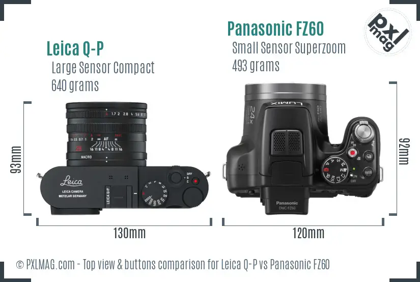 Leica Q-P vs Panasonic FZ60 top view buttons comparison