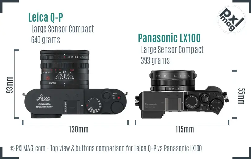 Leica Q-P vs Panasonic LX100 top view buttons comparison