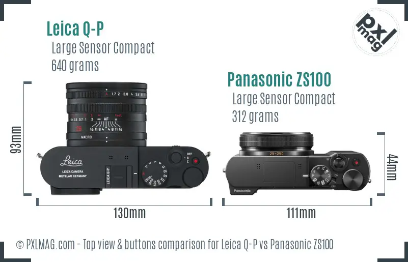 Leica Q-P vs Panasonic ZS100 top view buttons comparison