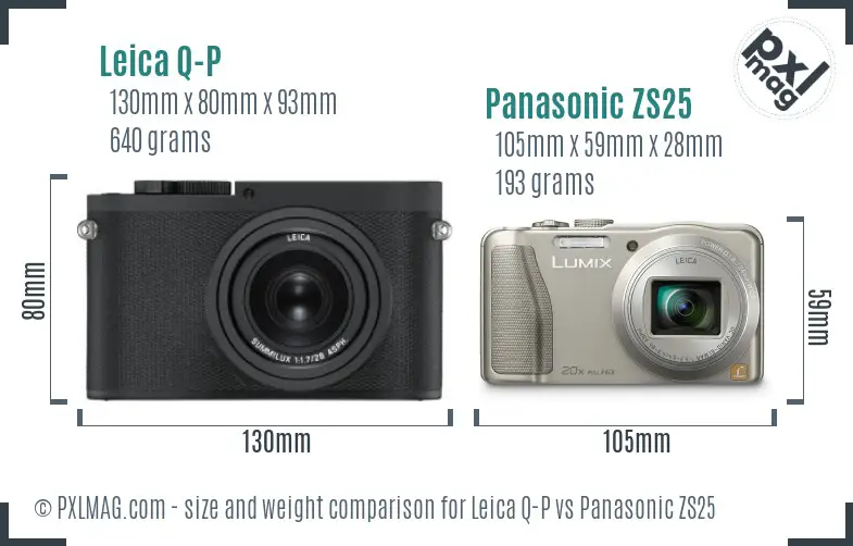 Leica Q-P vs Panasonic ZS25 size comparison