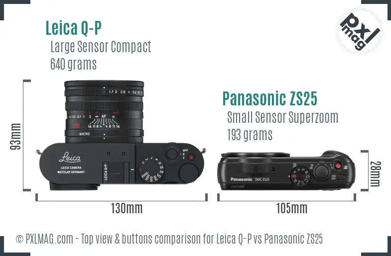 Leica Q-P vs Panasonic ZS25 top view buttons comparison
