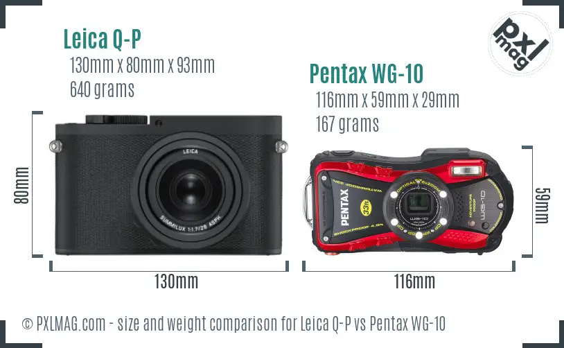 Leica Q-P vs Pentax WG-10 size comparison