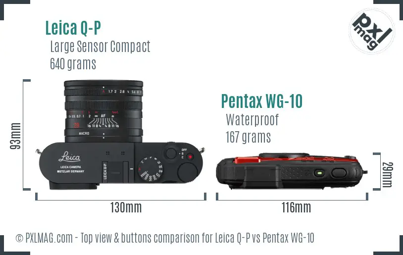 Leica Q-P vs Pentax WG-10 top view buttons comparison