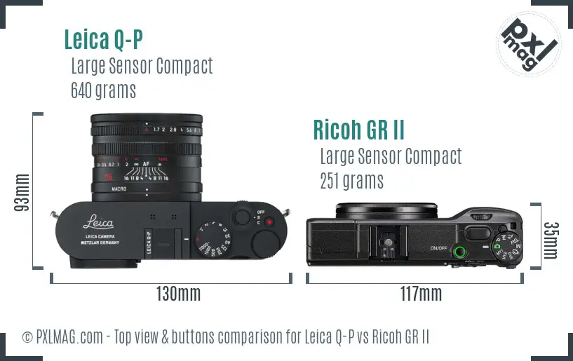Leica Q-P vs Ricoh GR II top view buttons comparison