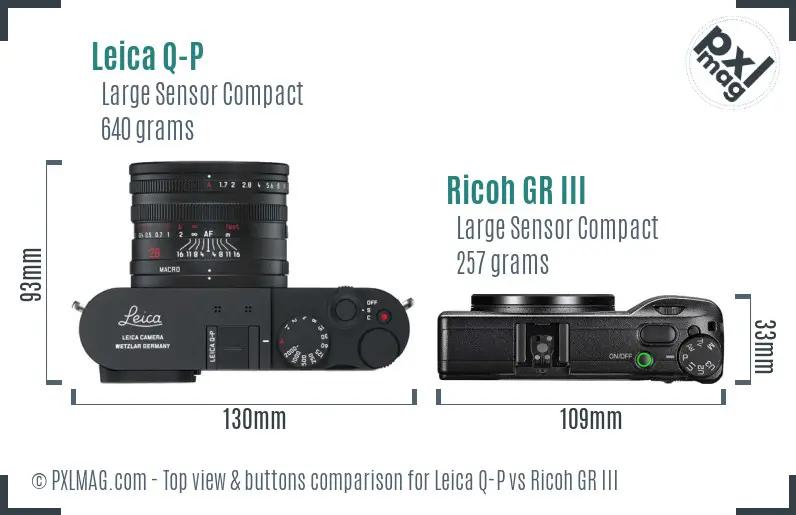 Leica Q-P vs Ricoh GR III top view buttons comparison