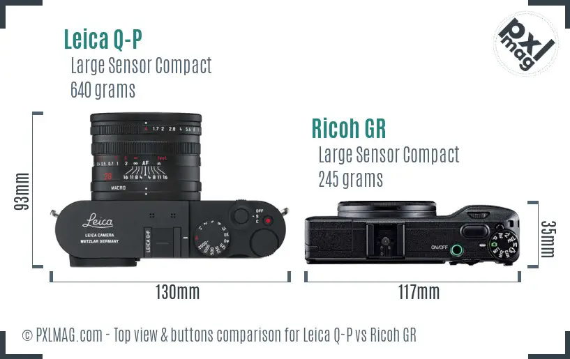 Leica Q-P vs Ricoh GR top view buttons comparison