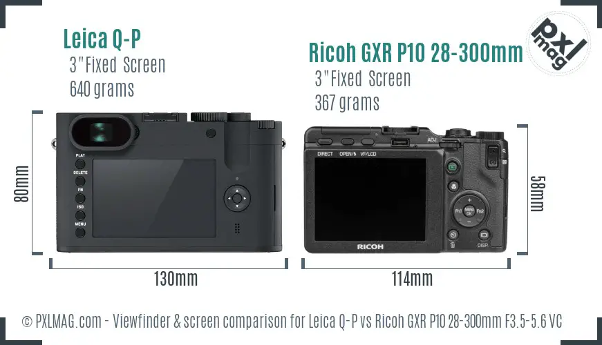 Leica Q-P vs Ricoh GXR P10 28-300mm F3.5-5.6 VC Screen and Viewfinder comparison