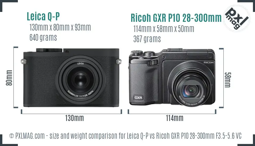 Leica Q-P vs Ricoh GXR P10 28-300mm F3.5-5.6 VC size comparison